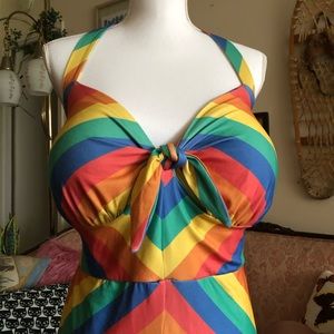 Plus Size Rainbow Halter Dress Mod Cloth 3X